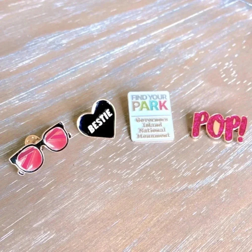 Enamel Pin Set 4pc Retro Sunglasses Bestie Pop! & Governors Island NY - Picture 2 of 6